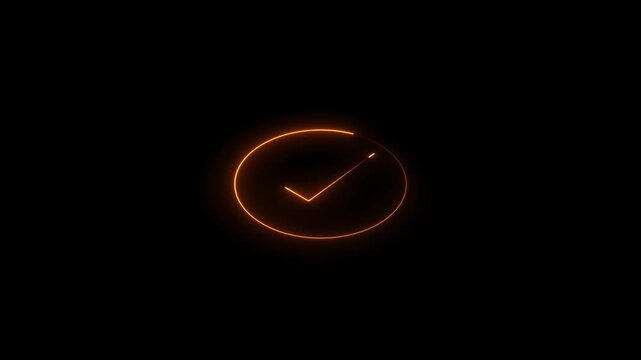 Glowing Yes 4k animation, blue check mark neon icon. Success symbol accepted and approve icon.