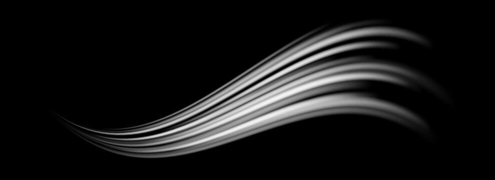 Abstract light wind lines effect. Air stream flow wave motion trace. Curved speed element. Swoosh or splash stripe path design illustration. Air conditioner blow concept. Vector twirl background