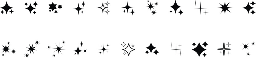 Doodle star set. Hand drawn vector stars and sparkles symbolsStars collection. Star vector icons. Golden and Black set of Stars, isolated on transparent background. Star icon. Stars in modern simple f