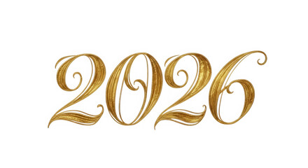 2026 gold calligraphic text isolated on transparent background
