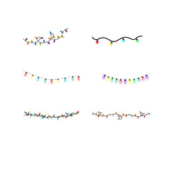 A set of festive Christmas light garlands and colorful fairy light string vectors. Perfect for holiday decorations, party invitations, New Year celebrations, and seasonal greeting card designs.