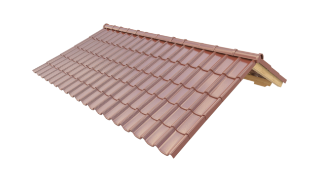 Hip roof with red tile pattern isolated on transparent background. - Powered by Adobe
