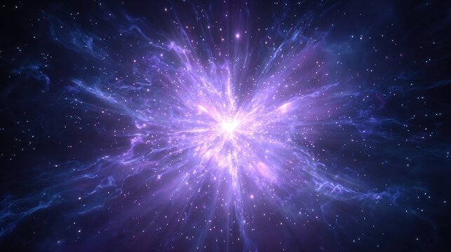 Cosmic explosion in deep space with glowing light and nebulae.