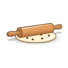 Wooden rolling pin on dough.