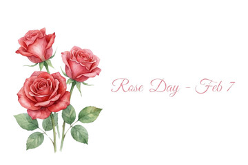 Rose day celebration: beautiful red watercolor flowers on february 7