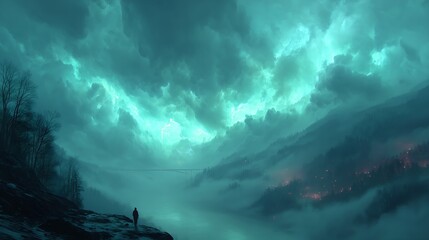 Fototapeta premium A stranger world with mystery and cloud horror fantasy adventure style wallpaper background in light and shadow