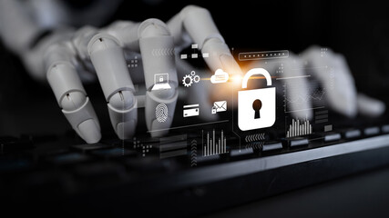 AI-powered lock system showing advanced cybersecurity, identity verification, and data protection...