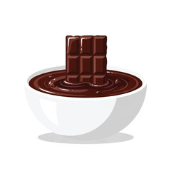 Chocolate bar in melted chocolate bowl.