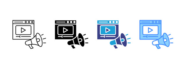 Video Advertising icon set multiple style collection