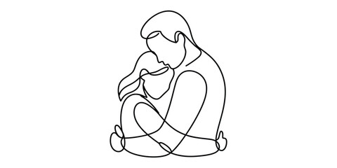 Continuous line drawing of couple hugging tenderly