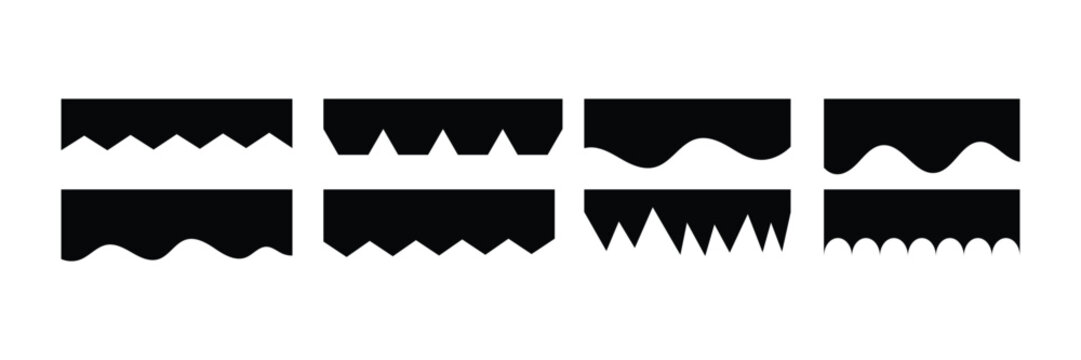 Set of Eight Black Jagged Edge Divider Border Shapes Sawtooth Wave Cut Separators for Graphic Design