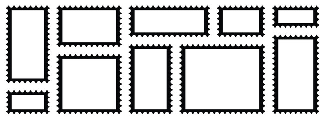 Set of blank rectangle and square postage stamp vector icons. Postage stamp set. Mockup postage stamps.  Blank postage stamp. Clean postage stamp template. 