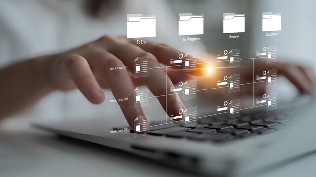 Task workflow system showing document progress through stages. Task tracking improves productivity, ensures visibility, task tracking supports planning, and task tracking manages status. Latch