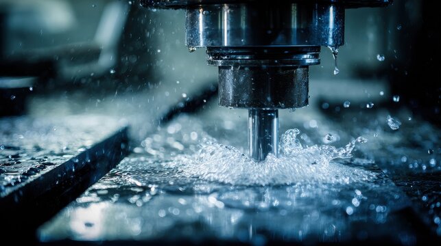 CNC milling machine with water cooling during metal processing