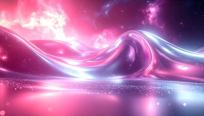 Cosmic Chrome Gradient in Pink and Silver. Abstract Holographic Background