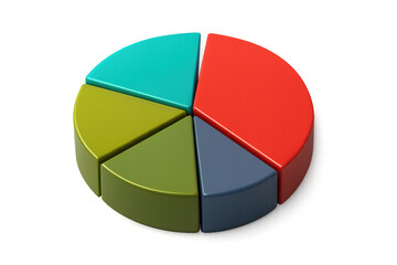 Colorful 3d pie chart representing data analysis and business statistics for financial growth and market share visualization
