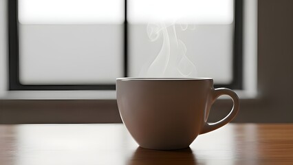 Fototapeta premium Plain ceramic coffee cup photographed with soft morning daylight, clean and calm lifestyle beverage concept.