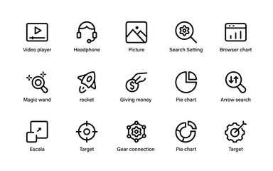 Marketing, analytics, and strategy icon set. Security, SEO, email, shopping, discount, communication, target, and business growth collection.