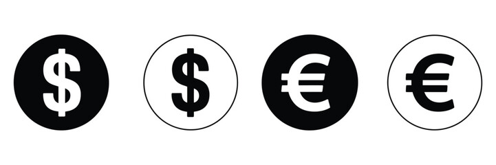 Dollar and Euro Currency Icon Set, a professional  with multiple styles of financial symbols for banking