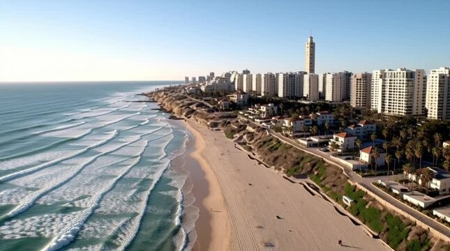 aerial view living in a city coastal skyline beach ocean panorama