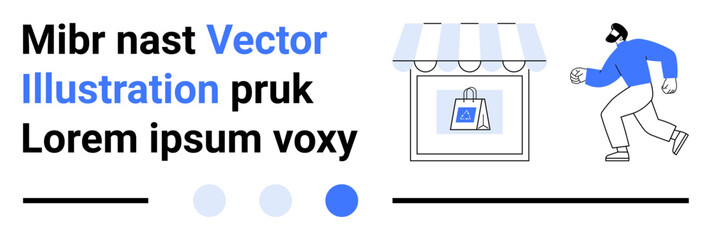 Shopper walking past a storefront featuring a shopping bag display. Ideal for e-commerce, retail, branding, marketing, promotions, small business, and a simple landing page