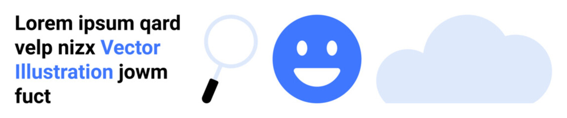 Fototapeta premium Search, happiness, cloud storage, online access, positivity, and tech infrastructure. Minimalistic design a magnifying glass, smiling face and a cloud. Search and positivity concept