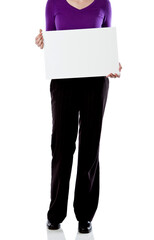 Holding blank white sign