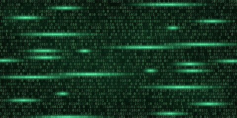 Vector digital code rain in a Matrix inspired futuristic style. High-tech backdrop with glowing binary characters. Binary Software Programming Code Background. Digital Data Technology Concept.