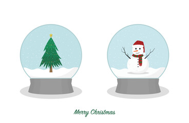 Two Christmas snow globes, one with a tree and the other with a snowman