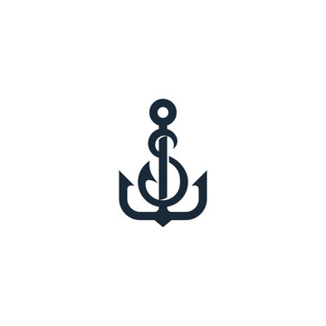 Minimalist dark blue anchor logo design on a clean white background, representing maritime themes and stability.