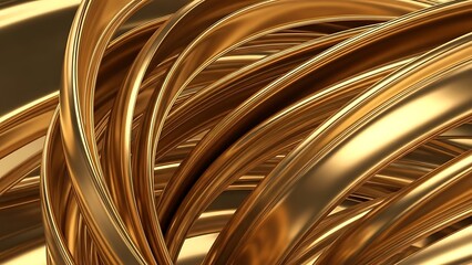 Abstract golden ribbons swirl and curve creating elegant decorative shapes