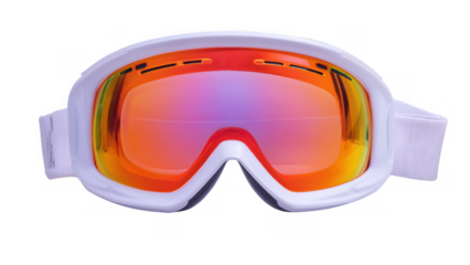 White frame ski goggles with mirrored lens, created AI, PNG