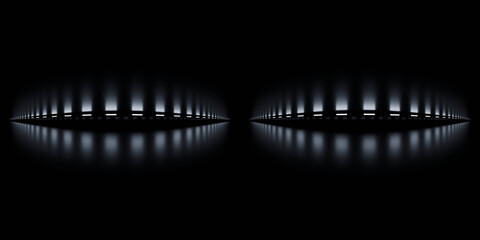 Futuristic light reflections in a dark space 360 vr panorama