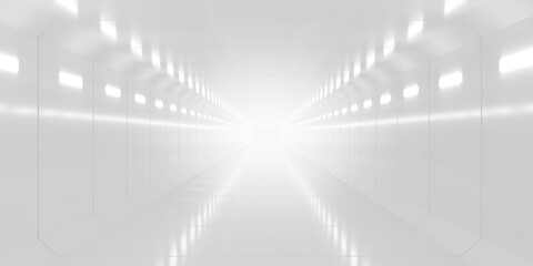 Futuristic white tunnel with bright lighting