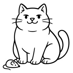 Obraz premium Playful Feline and Tiny Mouse: An adorable cartoon cat sits attentively beside a small mouse, presenting a whimsical illustration, capturing the essence of a playful moment.