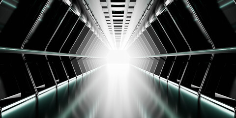 Futuristic corridor with bright light