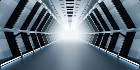 Futuristic corridor with bright light