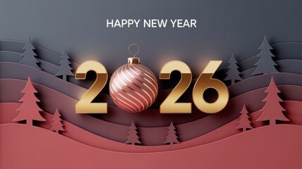 Happy New Year 2026 greeting with elegant golden numbers and decorativ