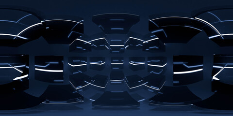 Futuristic abstract interior with glowing lines 360 vr panorama