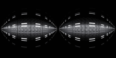Futuristic symmetrical corridor with bright lights 360 vr panorama