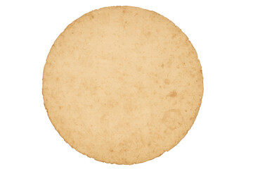 Round old paper texture on a transparent background, vintage parchment background with grunge details