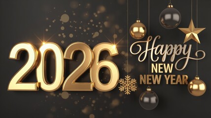 Happy New Year 2026 festive golden celebration background