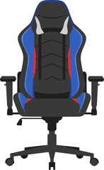 Ergonomic blue and black computer gaming chair isolated on a white background.