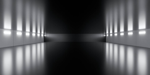 Futuristic minimalist interior with soft lighting