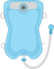 Blue hydration bladder pack with drinking tube and valve.