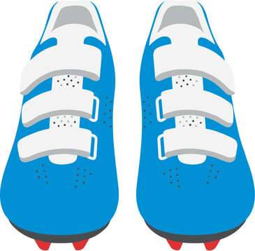 A pair of blue cycling shoes with white velcro straps vector illustration.