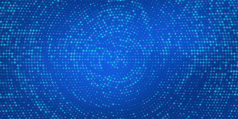 Blue Mathematical Plus Symbols Pattern. Math Design Elements Background. Medical Tech Background. Abstract Digital Circles of Plus Signs. Vector Illustration.
