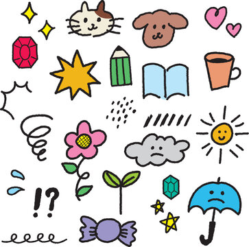 手描き風 かわいいワンポイントモチーフ イラストセット