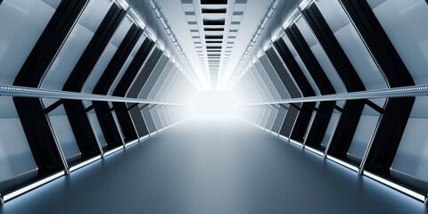 Futuristic corridor with bright light