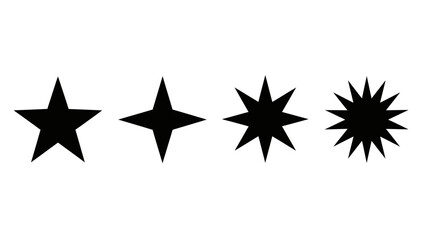 Obraz premium A collection of black star shapes with varying points and styles presented on a white background